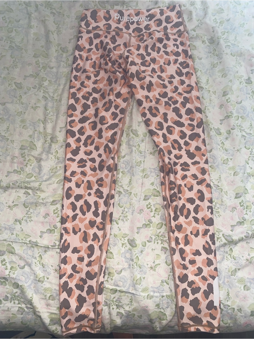 Pure Barre Pink and Brown Leopard Print Leggings